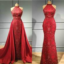 Luxury Red Mermaid Prom Dresses With Detachable Skirt Sequined Beaded Evening Gowns Crystal Long Formal Party Receiption Wear 2024 - buy cheap