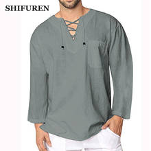 SHIFUREN 2020 новые мужские хлопковые льняные рубашки с длинным рукавом Свободные Ретро Блузки Топы Мягкая дышащая уличная одежда camisas hombre M-XXXL 2024 - купить недорого