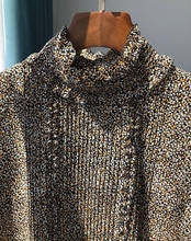 Elfstyle feminino de seda floral impresso babados blusa superior com manga longa & babados pescoço e detalhe plissado 2024 - compre barato
