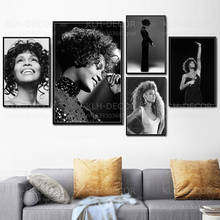 S500 whitney houston poster música estrela pop cantor preto e branco pintura da lona do vintage arte da parede fotos decoração casa 2024 - compre barato