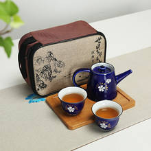 Портативный Китайский дорожный чайный набор кунг-фу керамический чайный горшок фарфоровый чайный сервиз гайванские чашки для чая церемонии чая чайник с сумкой для путешествий 2024 - купить недорого