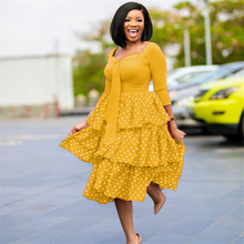 Oversized Women Party Dresses Printed Polka Dot Square Collar Ruffles Patchwork Long Sleeve Fashion African Female Dress 2024 - buy cheap