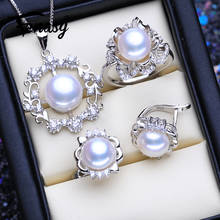 FENASY-Conjunto de joyería de plata de ley 925 para mujer, aretes de perla Natural, colgante bohemio personalizado, cadena, collar, anillo 2024 - compra barato