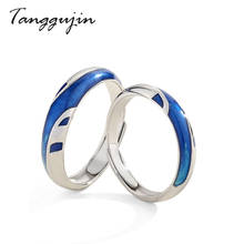 Tanggujin 925 Sterling Silver Ring Couple Adjustable Blue Enamel Rings For Women Men Lovers Jewelry Finger Wedding Band Ring 2024 - buy cheap