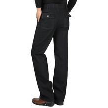 Frete grátis 2019 outono e inverno dos homens de meia-idade novo além de veludo grosso elástico na cintura jeans de cintura alta negócios casual jean 2024 - compre barato