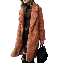 2019 feminino longo trench teddy coats cardigan de pelúcia windbreakers mais espessamento quente casaco de pele do falso longo casaco outerwear 2024 - compre barato