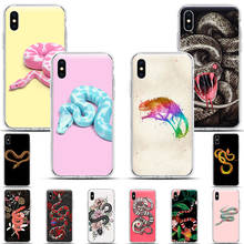 Мягкий прозрачный силиконовый чехол для телефона iPhone 11 Pro X XR XS Max 7 8 6 Plus 5 SE красочная змея Цветок Милый Розовый Модный чехол s Funda 2024 - купить недорого