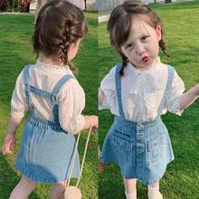 Crianças conjunto de roupas do bebê meninas bonito princesa blusa de renda verão crianças correias de cowboy vestido de moda da criança meninas roupas 2024 - compre barato