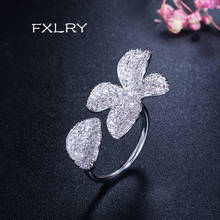 Fxlry elegante design exclusivo pave configuração cz rosa flor aberto ajustável grande folha anéis para as mulheres moda dedo acessórios 2024 - compre barato