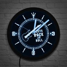 Rocking Guitar LED Lighted Wall Watch Rock n Roll Neon Effect Wall Clock Music Studio Room Pub Bar Wall Art Luminous Wall Clock 2024 - buy cheap