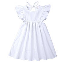 Летнее платье для девочек, темпераментное повседневное кружевное праздничное платье принцессы с летающим рукавом, детская одежда для маленьких девочек 2024 - купить недорого