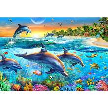 Venda golfinhos mundo marinho pintura de diamante bordados animais 5d diy ponto de cruz mosaico imitação de diamante decoração de casa presentes 2024 - compre barato