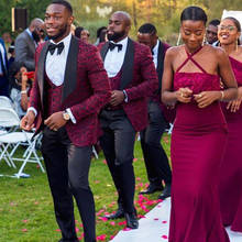 Burgundy Slim Fit Men Wedding Suits One Button Shawl Lapel Groomsman Tuxedos Outdoor Africa Formal Suit 2024 - buy cheap