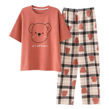 3xl 4xl 5xl pijama de algodão em torno do pescoço dos desenhos animados pijamas definir verão manga curta calças compridas sleepwear adorável dos desenhos animados pijamas 2024 - compre barato