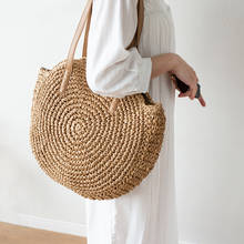 Bohemian Round Straw Bag Hollow Wikcer Woven Women Shoulder Bags Handmade Rattan Handbags Summer Beach Large Tote Travel Purses 2024 - buy cheap
