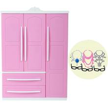 High Quality Bedroom Pink Wardrobe for Barbie Doll DIY Furniture Dress Clothes Closet Doll Accessories Playhouse Kids Toys 2024 - buy cheap