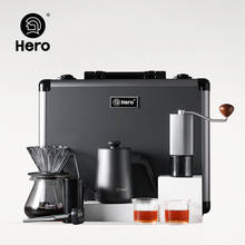 Hero s02 conjunto de caixa de presente, conjunto de 7 peças de moedor manual + filtro de gotejamento + compartilhar panela de café + escova + panela de perfurar à mão + balança elétrica 2024 - compre barato