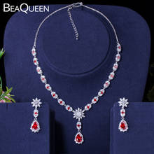 BeaQueen Beautiful Red Cubic Zirconia Flower and Water Drop Wedding Bridal Adjustable Necklace Earrings Jewelry Sets JS178 2024 - compra barato