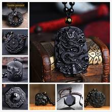 Popular Obsidian Wolf Head Dragon Figure Teng Feng Bagua Pendant Ruyi Elephant Guanyin Buddha Ornament Necklace 2024 - buy cheap