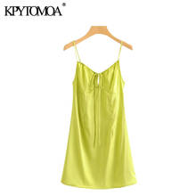 KPYTOMOA Women 2020 Chic Fashion Backless Cozy Mini Dress Vintage Tied V Neck Spaghetti Strap Female Dresses Vestidos Mujer 2024 - buy cheap