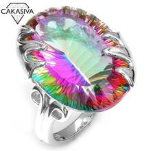 Seven Rainbow Topaz huevo anillo para mujer moda compromiso regalo de boda joyería anillo anillos de piedras preciosas para mujer 2024 - compra barato