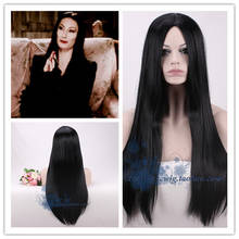 Movie The Addams Family Cosplay Morticia Addams Wigs Black Long Straight Synthetic Hair Pelucas Halloween Costume Adult 2024 - buy cheap