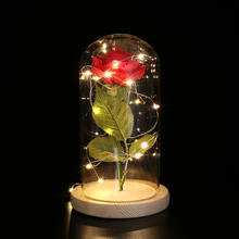 Cubierta de cristal de luz de cobre con USB, flor rosa de un solo Mango, iluminación LED que brilla en el cuerpo, decoración del hogar, regalos de San Valentín 2024 - compra barato
