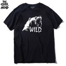 Мужская футболка COOLMIND BE0114A, 100% хлопок, с принтом медведя, Повседневная футболка с короткими рукавами, Повседневная летняя футболка с круглым вырезом 2024 - купить недорого