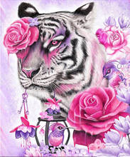 Full Drill 5D DIY Diamond Painting Tiger Animal Pink Flower Mosaic Cross Stitch Rhinestone Decoration Gift  Embroidery Photo 2024 - buy cheap