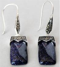 Free Shipping  fashion jewelry blue sand jade 925 silver & macasite earrings 2" 2024 - buy cheap