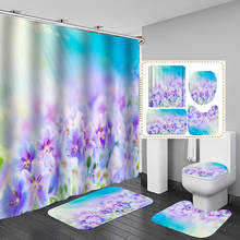 Красивые фиолетовые цветы душ Шторы комплект коврики для ванной Ванная комната Шторы s весенний пейзаж Нескользящие Коврики для туалета крышка ковер 2024 - купить недорого