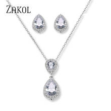 ZAKOL Elegant High Quality Cubic Zirconia Water Drop Earrings Necklace Set Bridal Jewelry for Women Wedding Party Gifts FSSP3036 2024 - buy cheap