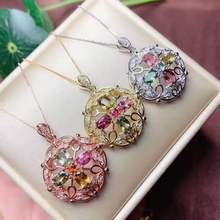 Natural Tourmaline Candy Color Luxurious Circle Pendant Necklace S925 Silver Fine Fashion Charm Jewelry For Women Free Shipping 2024 - buy cheap