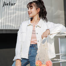 Jielur 5 Colors Korean Autumn Denim Jacket for Women Solid Color Hipster Pockets Female Jacket Streetwear BF Jean Coat 2024 - buy cheap