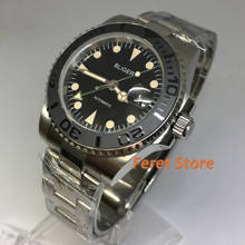 Bliger 40mm silver case Stainless strap sapphire glass black dial black ceramic bezel GMT date window waterproof automatic watch 2024 - compre barato