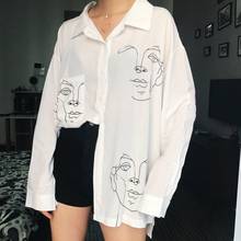 Fashion Women Shirts Women Tops Blouse Cotton Face Printing Full Sleeve Long Shirts Loose Casual Formal Shirt 2024 - buy cheap