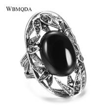 Wbmqda-Anillo de boda Vintage para mujer, joya de piedra negra brillante, Color plata, cristal negro brillante, envío directo, 2020 2024 - compra barato