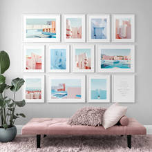 Pintura em tela estilo oceano, rosa e azul, posteres e impressões nórdicas, imagens de parede para decoração de casa, sala de estar 2024 - compre barato