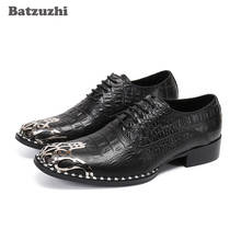 Batzuzhi sapatos masculinos formais de couro, sapatos especiais de metal marrom/preto tipo italiano da moda para homens, para negócios 2024 - compre barato