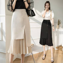 Elegant High Waist Irregular Pleated Skirt 2021 New Spring Summer Office Ladies Solid Color Slim Mid-Calf Wrap Hip Faldas 2024 - buy cheap