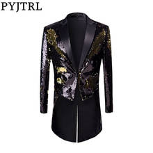 PYJTRL Full Sequins Series Male Fashion Gold Black Double-Color Sequins Tailcoat Stage Singers Wedding Grooms Tuxedo Blazer Coat 2024 - buy cheap