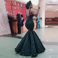 Sexy Backless Hunter Mermaid Prom Dresses 3D Appliques Handmade Flowers Spaghetti Long Evening Gowns Aso Ebi Plus Size 2024 - buy cheap