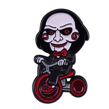 Billy the remote-controlled Puppet and tricycle halloween goth lapel pin The Creepy Mascot of Jigsaw Movie Horror Doll brooch 2024 - buy cheap