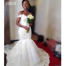 JIERUIZE Luxury White African Mermaid Wedding Dresses Off Shoulder Appliques Beaded Wedding Gowns Lace Up Back vestido de noiva 2024 - buy cheap