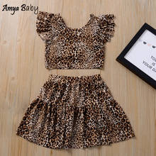 Amya/комплекты одежды для маленьких девочек леопардовые топы с расклешенными рукавами и юбка модная детская одежда из 2 предметов вечерняя одежда для маленьких девочек 2024 - купить недорого