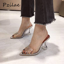 Pzilae-Sandalias con tacón de cristal para mujer, zapatillas transparentes de PVC con diamantes brillantes, con punta abierta, para fiesta 2024 - compra barato