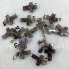 Pingentes em forma de cruz roxo cristal, 24 peças pingentes em forma de pedra natural preciosa, acessórios de joalheria 2024 - compre barato