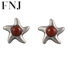 FNJ matte Star Earrings 925 Silver Original Pure S925 Sterling Silver Stud Earring for Women Jewelry Red Agate Ruby 2024 - buy cheap
