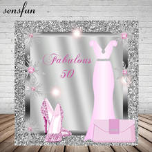 Sensfun Lady Women Fabulous 50 Birthday Party Backdrop Pink Dress Glitter Heels Silver Diamonds Frame Photography Backgrounds 2024 - buy cheap