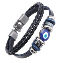 Pulseira punk olho azul turco para homens e mulheres, pulseira em camadas preto, joia vintage 2024 - compre barato